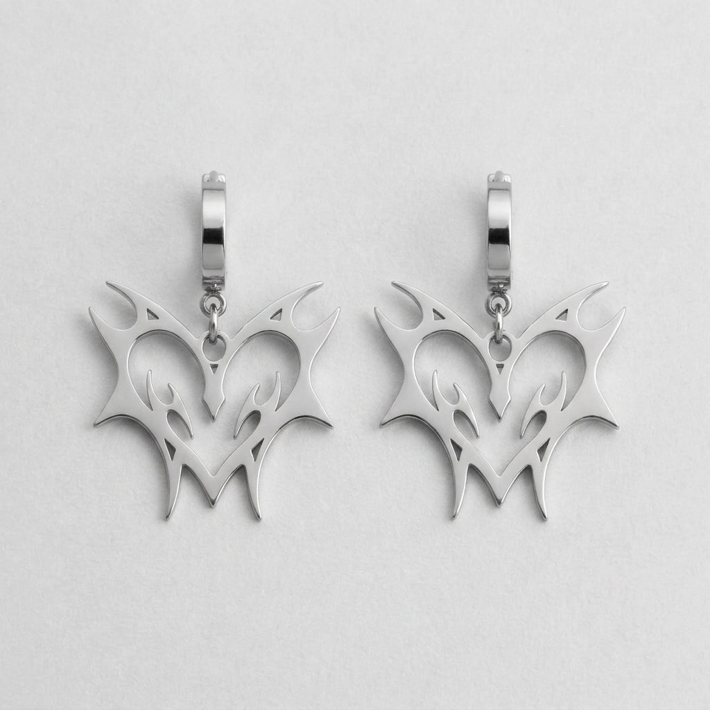Tribal Flame Heart Huggie Earrings