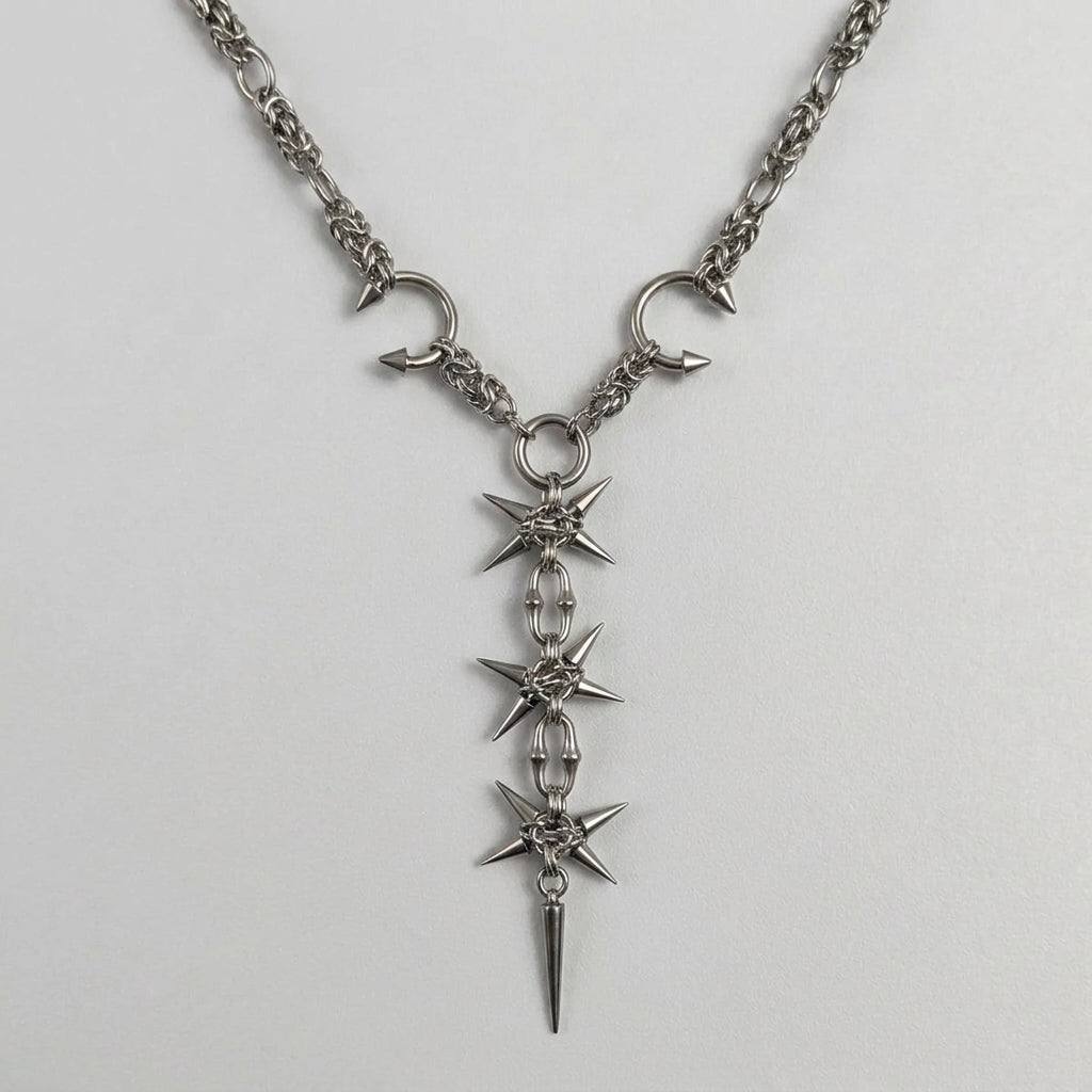 Triple Spiked Star Byzantine Lariat Necklace
