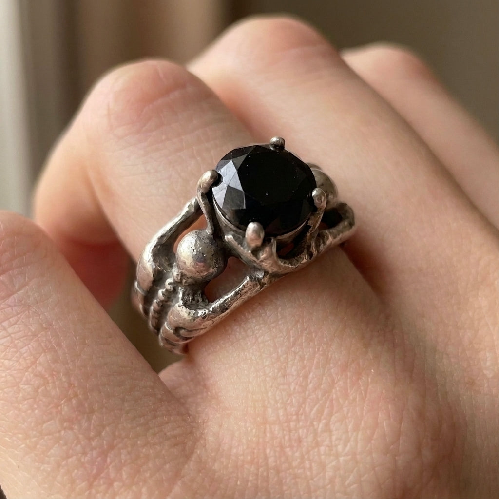 Twin Skeleton Embrace Black Gem Ring