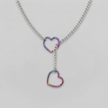 Rainbow Double Heart Ring Lariat Curb Chain Necklace