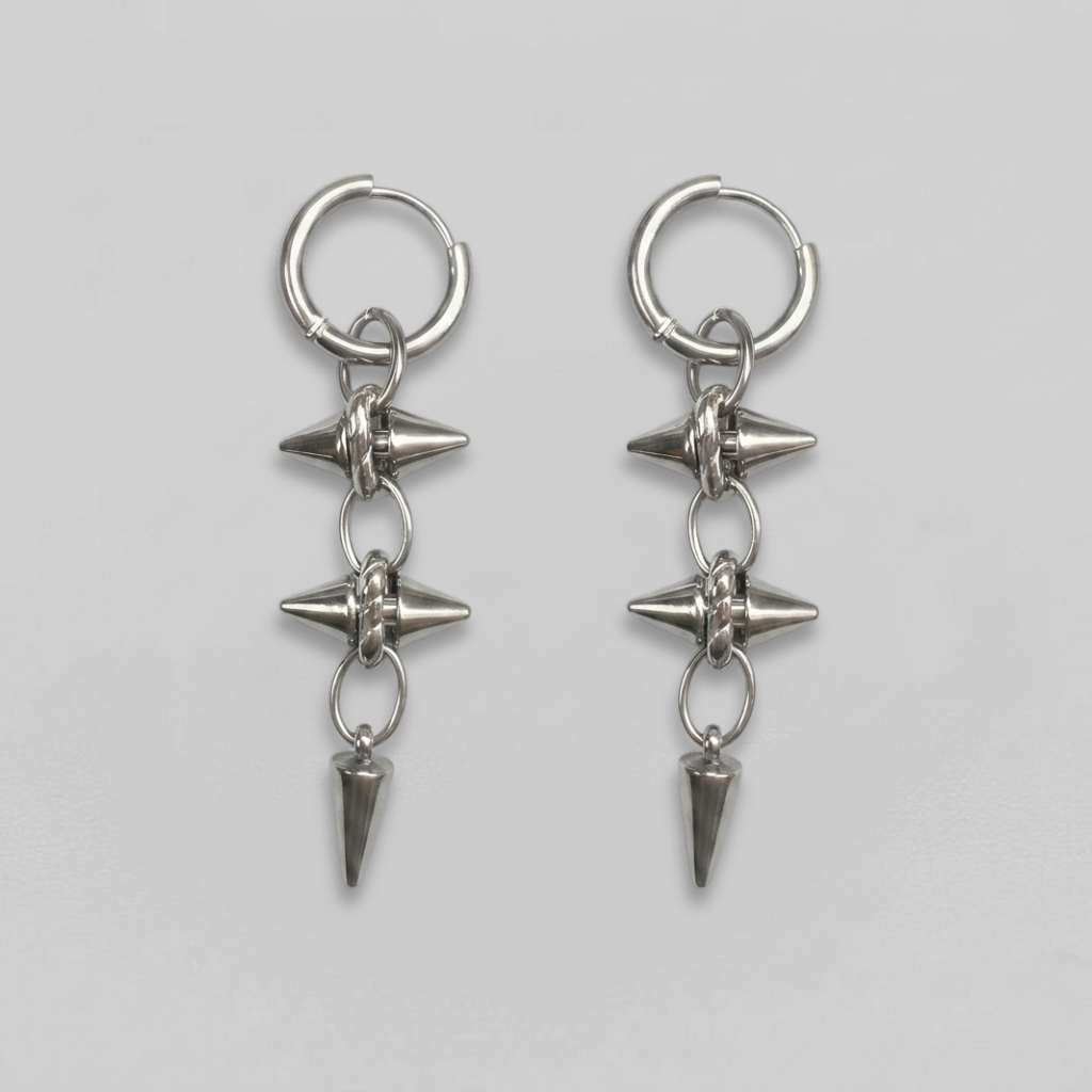 Double Spike Twisted Ring Drop Hoop Earrings
