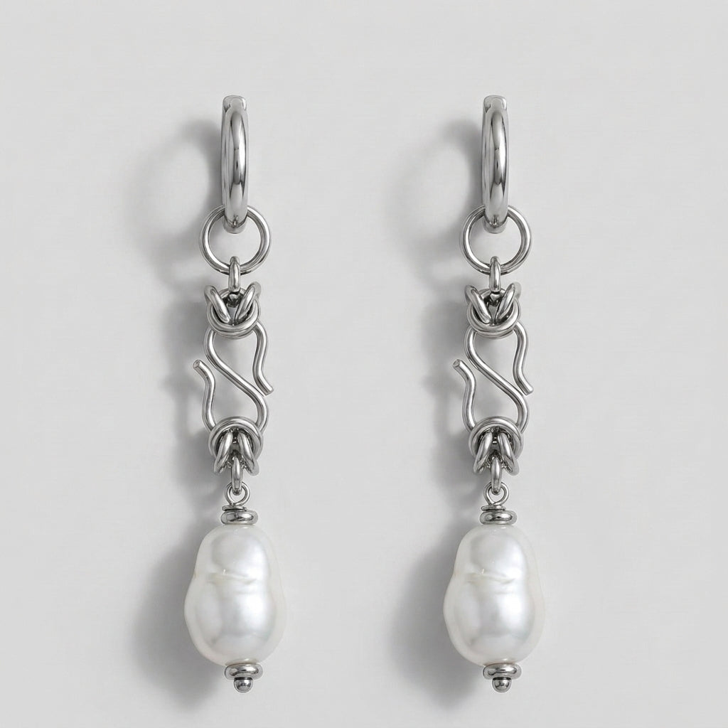 Wire Knot Baroque Pearl Drop Earrings