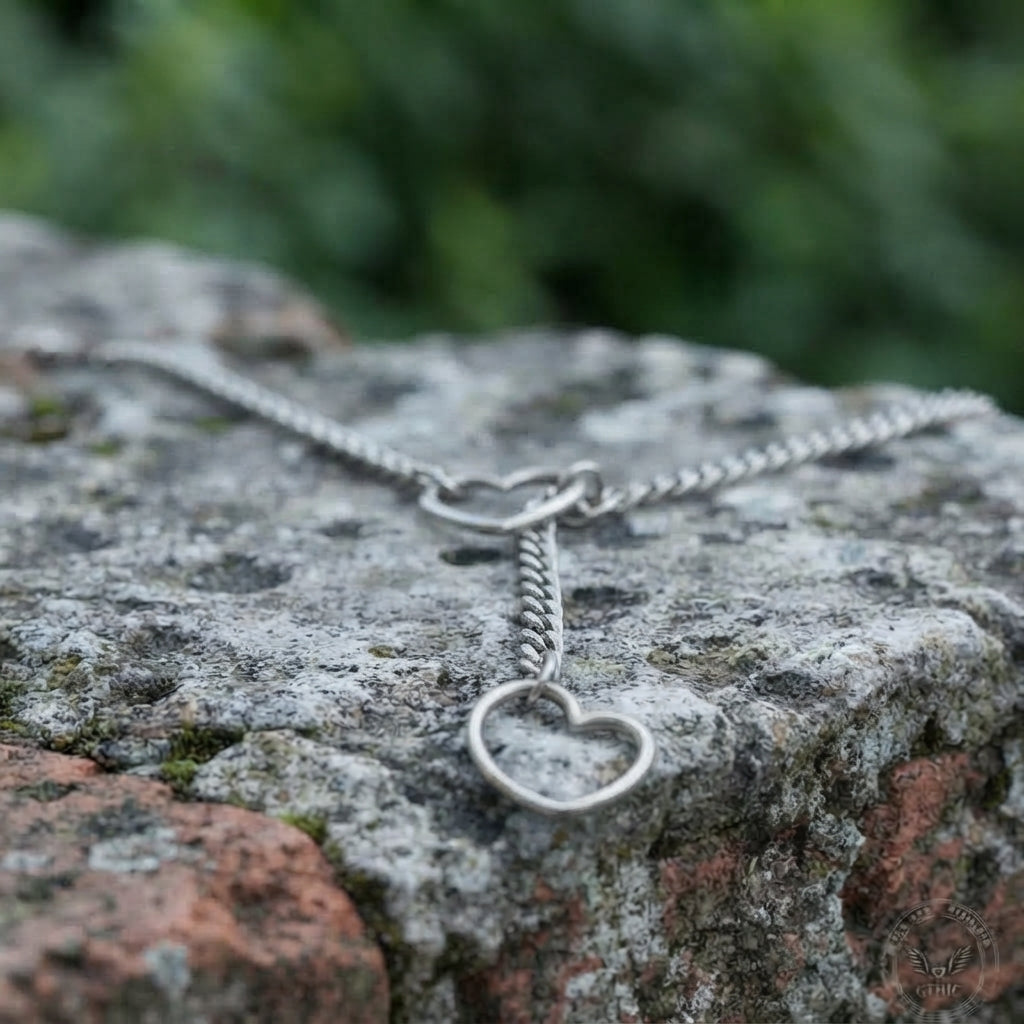 Double Open Heart Lariat Necklace
