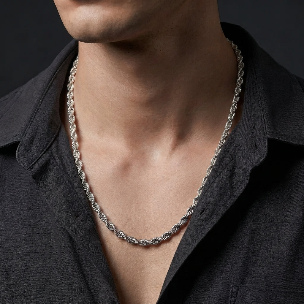 Silver Rope Chains Twisted Rope Chain Necklace