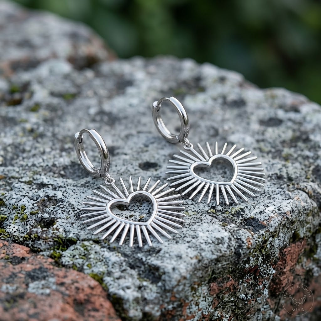 Radiant Sunburst Heart Hoop Earrings