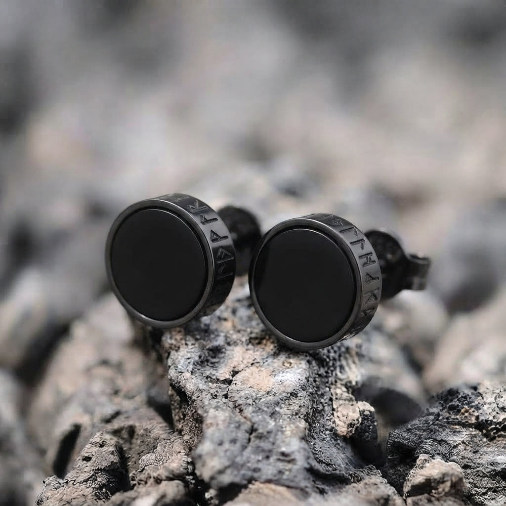 Rune-patterned black studs Earrings
