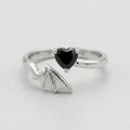 Gothic Bat Wing & Black Heart Crystal Adjustable Open Ring