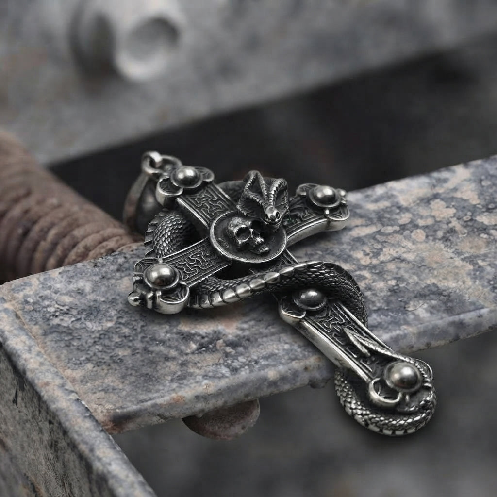 Serpent Skull Cross Pendant Necklace