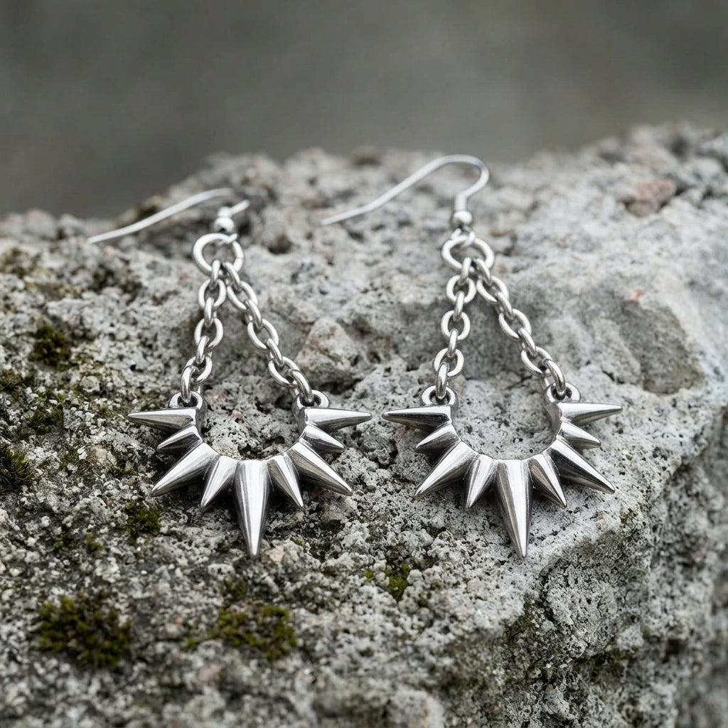 Spiked Sun Arc Chain Drop Earrings