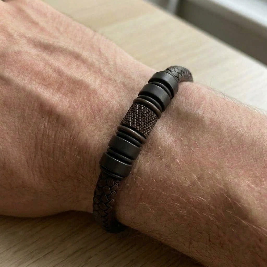 Textured Bead Braided Leather Bracelet