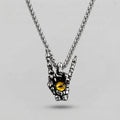 Skeleton Hand Rock Sign Necklace with Dragon Eye Pendant