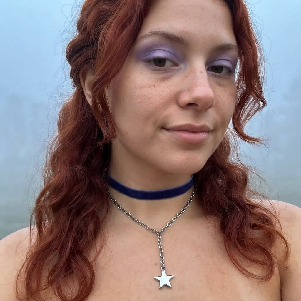 Puffy Star Drop Lariat Necklace