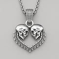 Twin Skull Heart Necklace