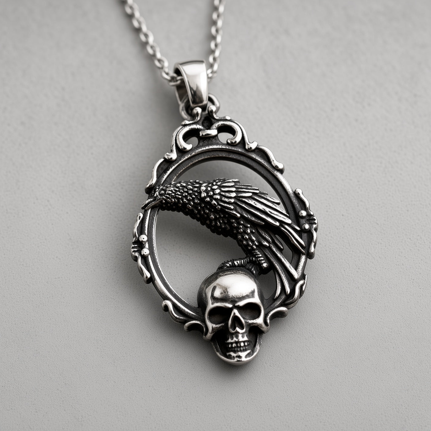 Raven & Skull Frame Necklace