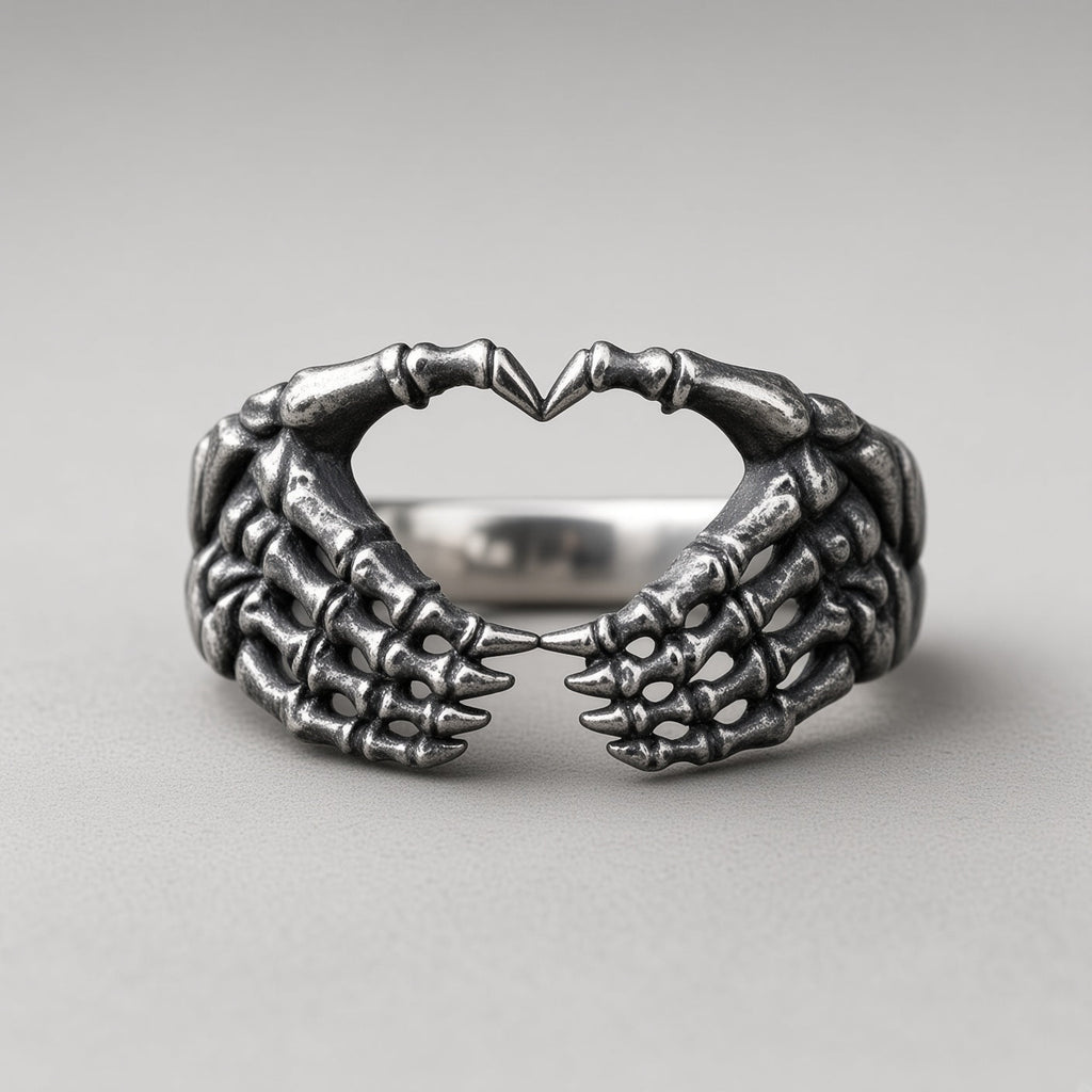 Skeleton Hands Heart Ring