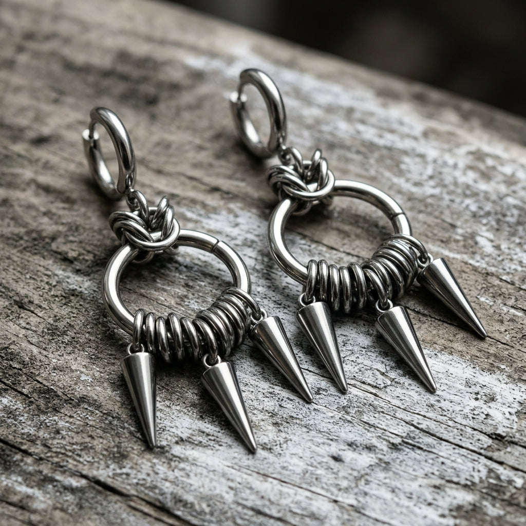 Chainmaille O-Ring Triple Spike Hoop Earrings