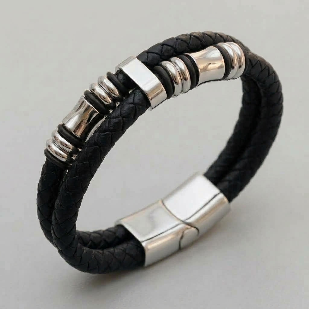 Silver Bead Leather Wrap Bracelet