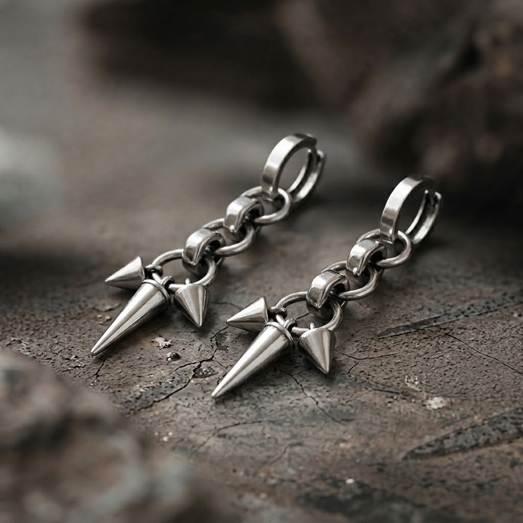 Triple Spike Rolo Chain Drop Earrings
