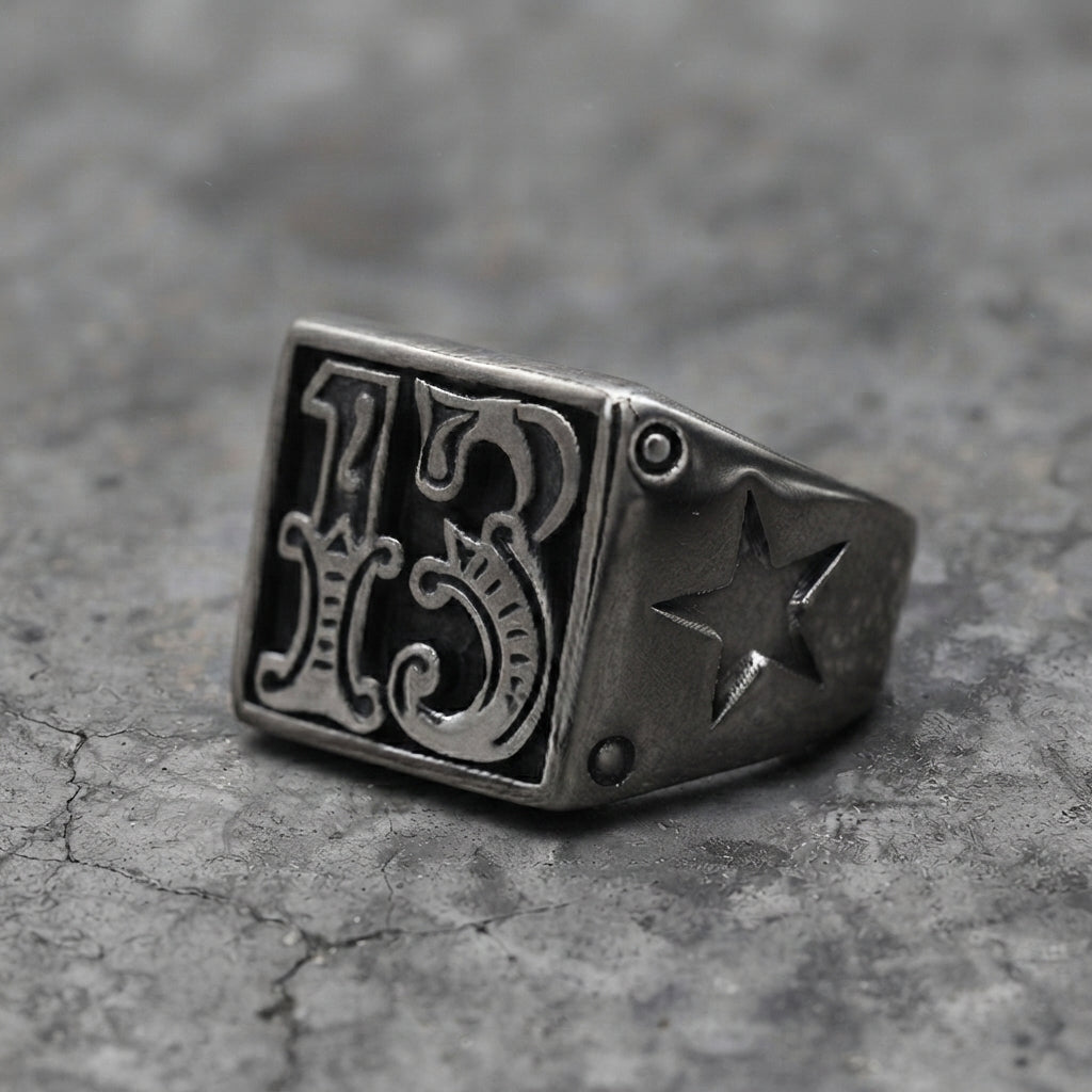 Lucky 13 Ornate Signet Ring
