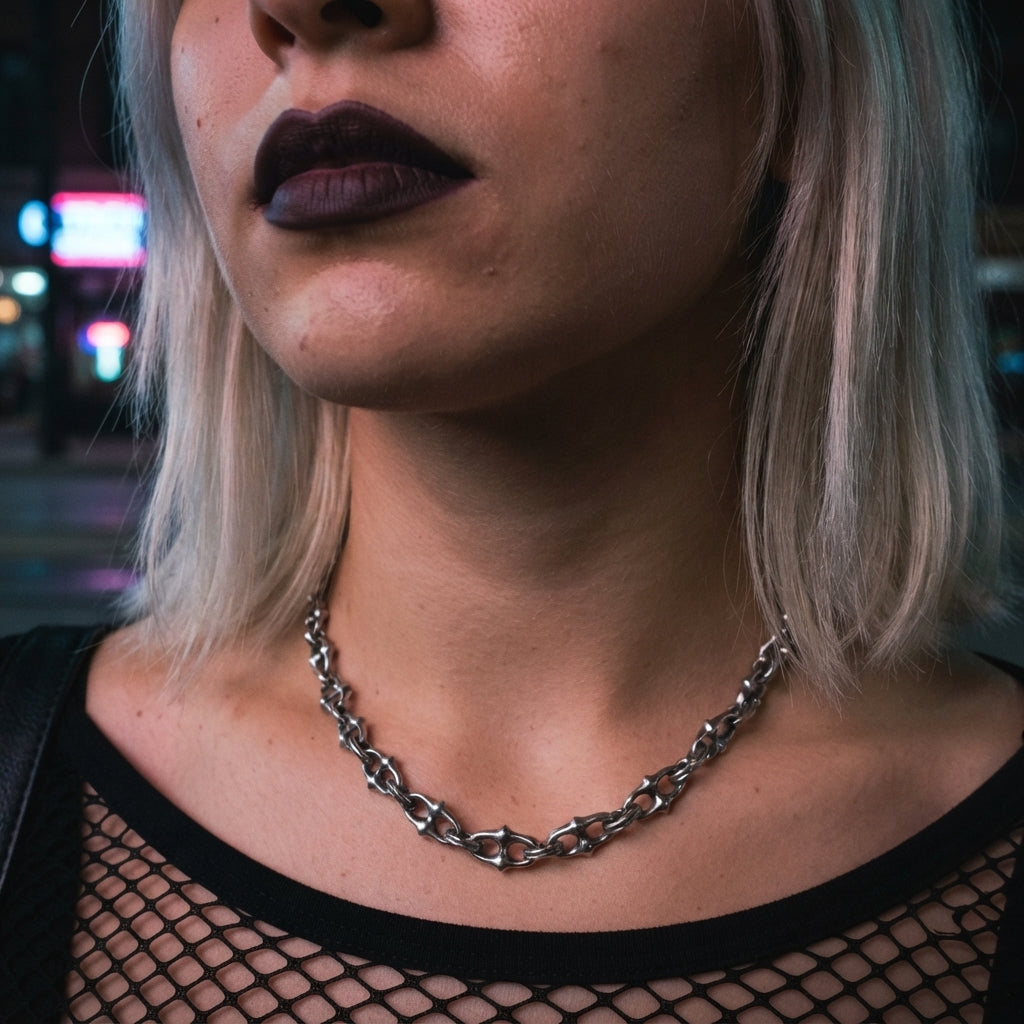 Gothic Spiked Cross Link Chunky Chain Choker Necklace
