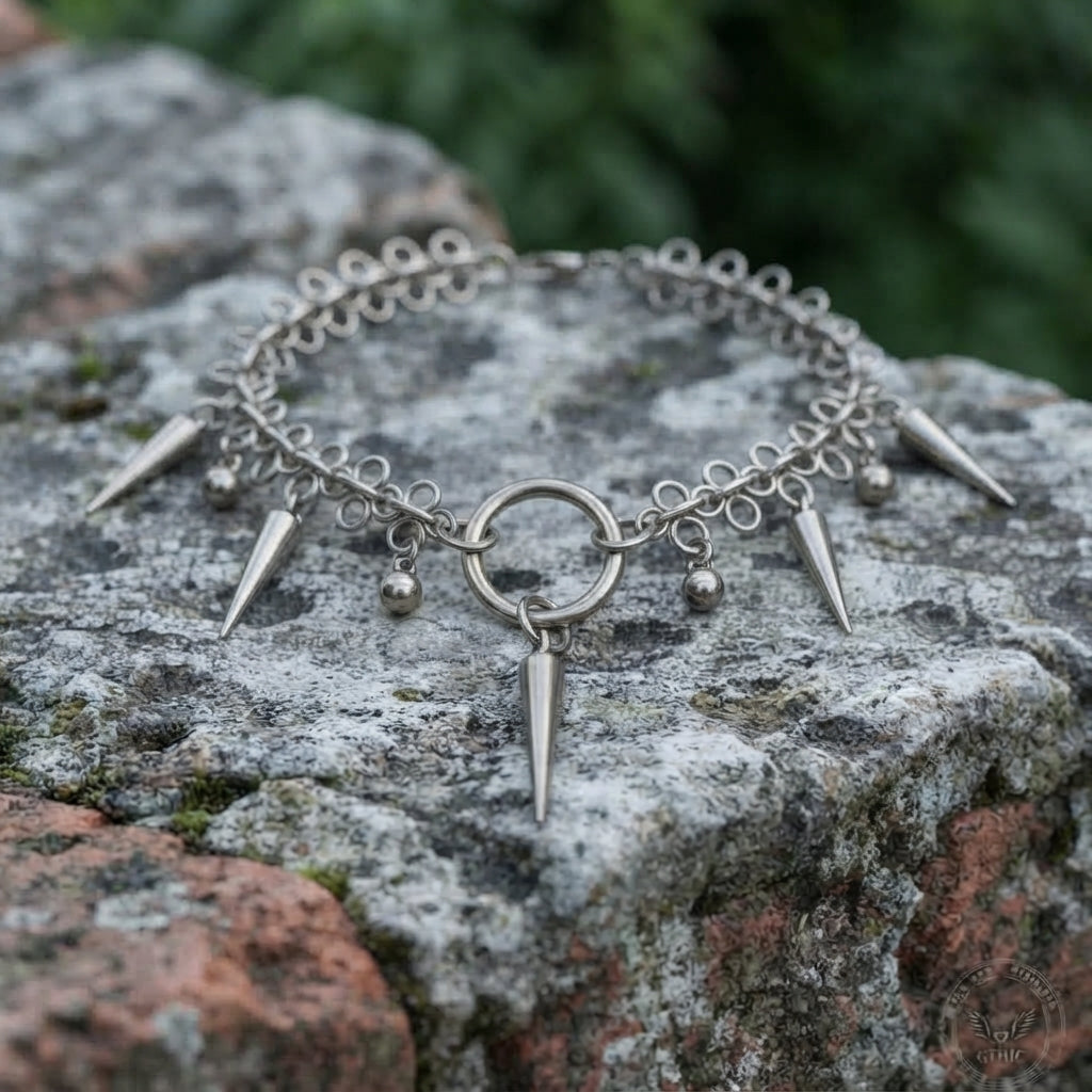 Spike & Ball Fringe O Ring Chainmail Choker