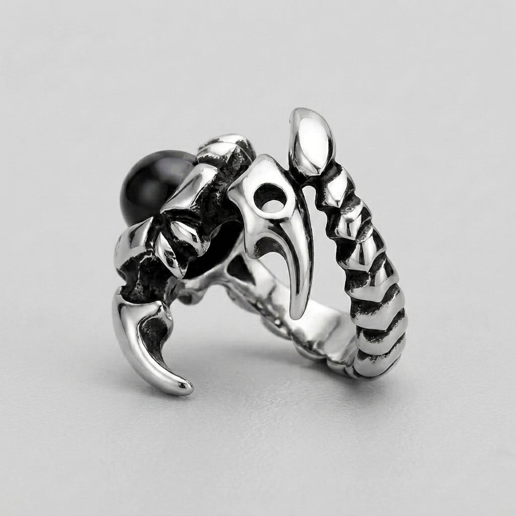 Dragon Claw Ring with Black Onyx Orb