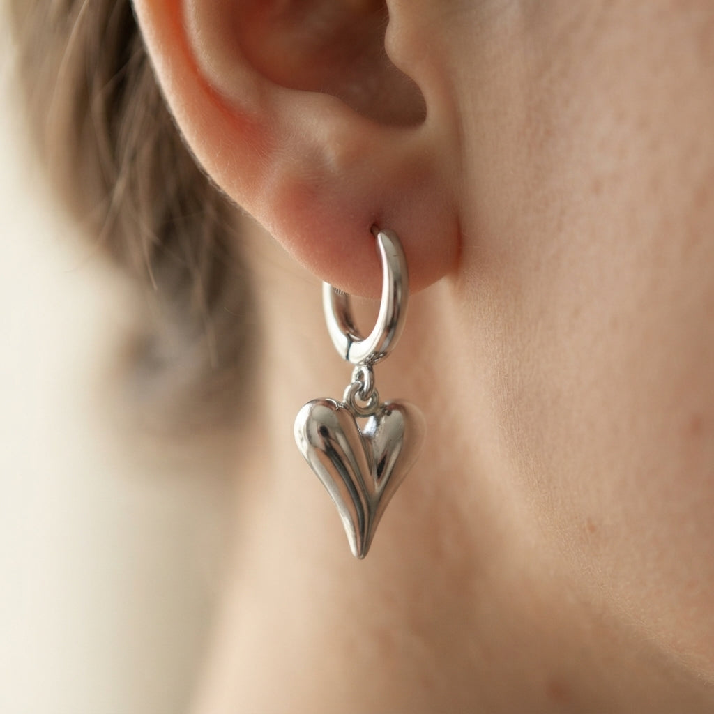 Puffy Heart Charm Huggie Hoop Earrings