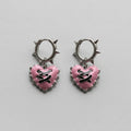 Stitched Pink Heart Spiked Huggie Earrings
