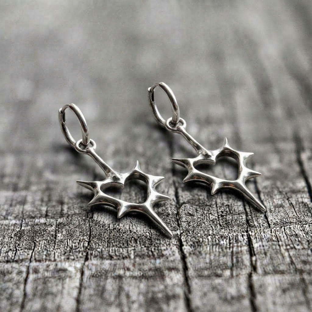 Thorned Heart Spike Drop Hoop Earrings