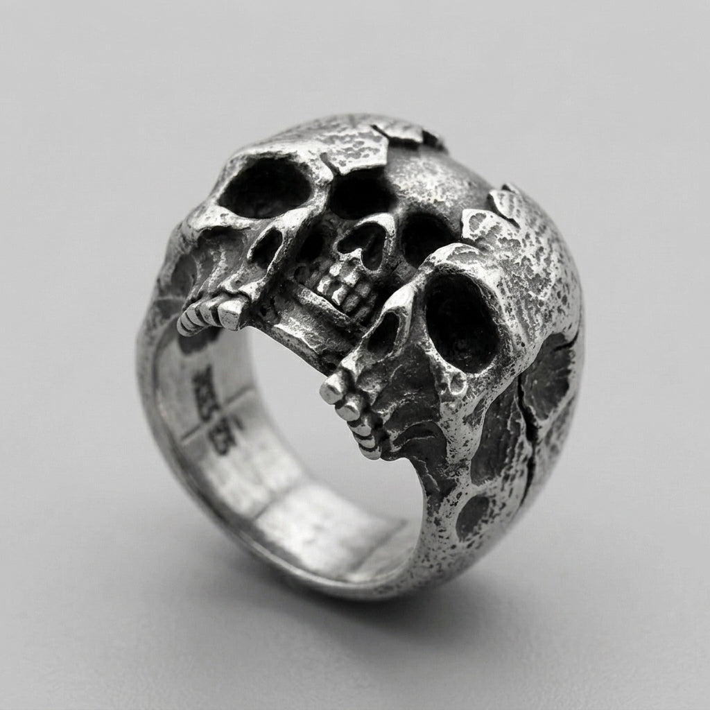 Cracked Skull Dome Ring — Gothic Sterling