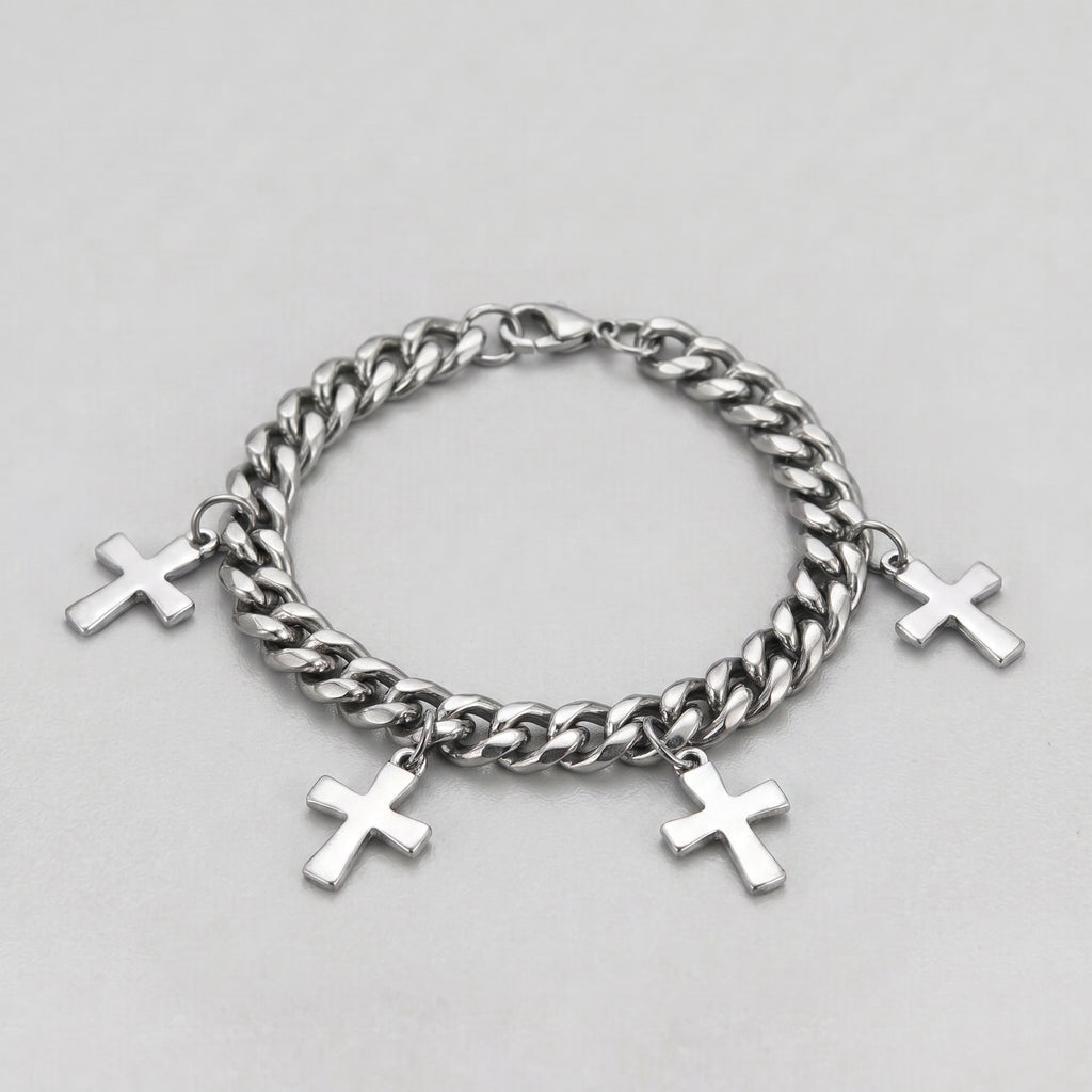 Trinity Cross Charm Layered Chain Bracelet
