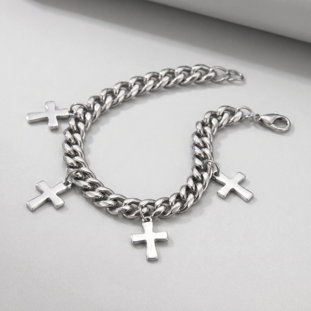 Trinity Cross Charm Layered Chain Bracelet