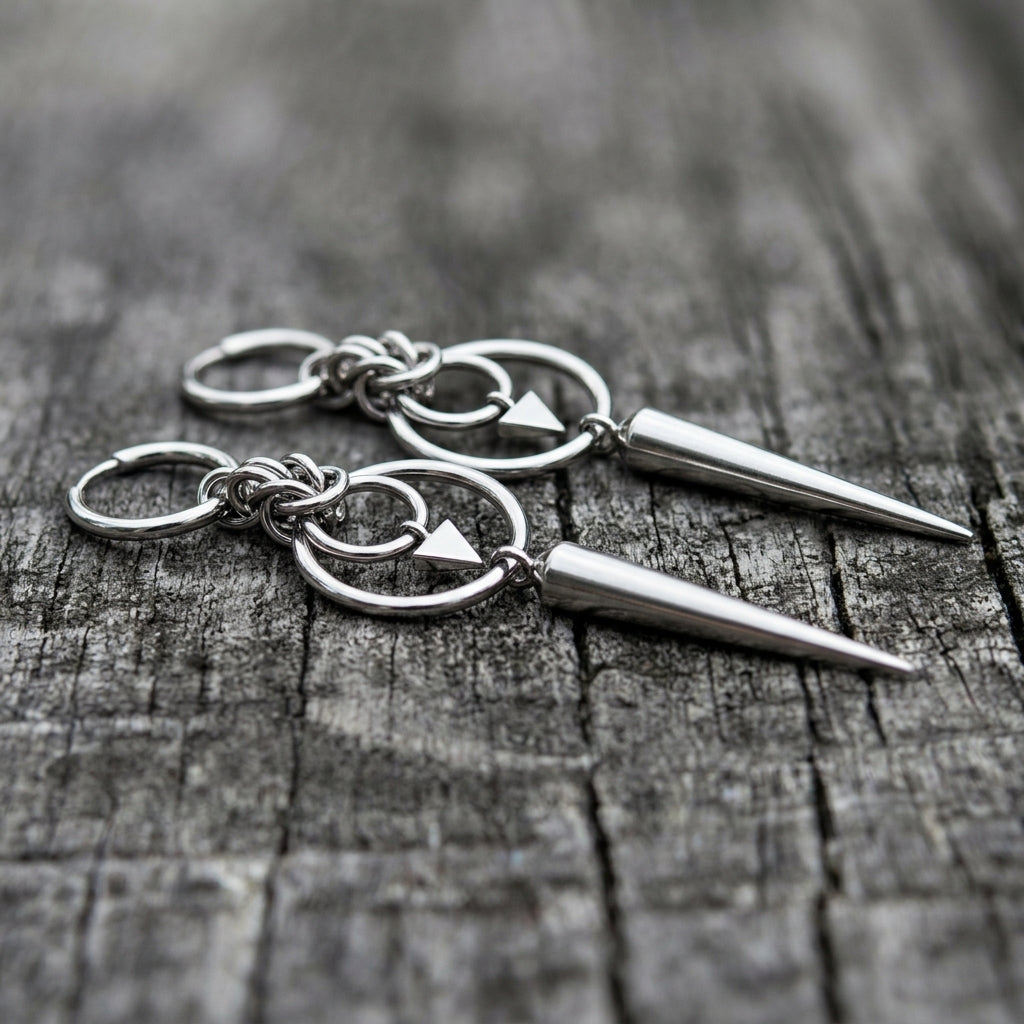 Double Ring Arrow & Long Spike Earrings