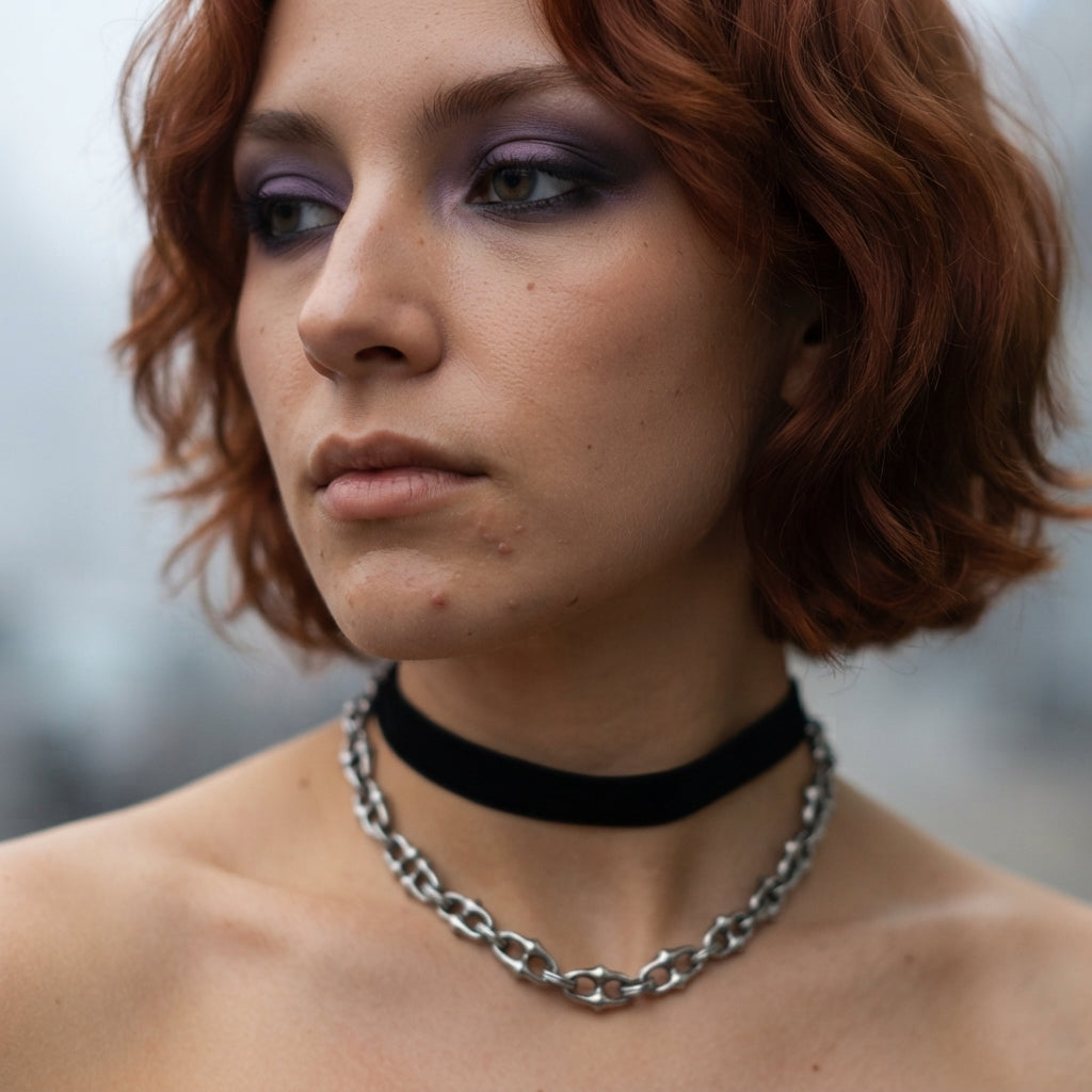 Gothic Spiked Cross Link Chunky Chain Choker Necklace