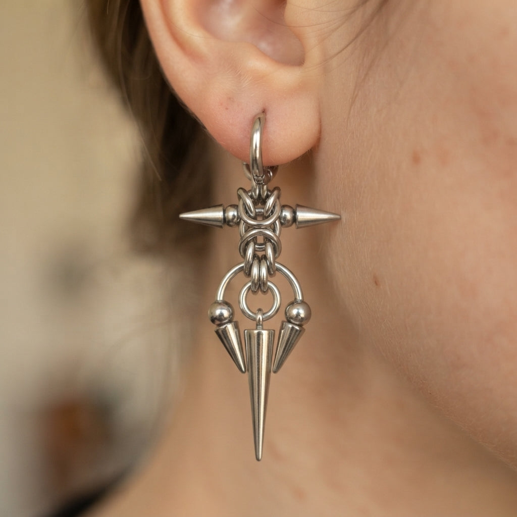 Byzantine Chainmail Spiked Cross Earrings
