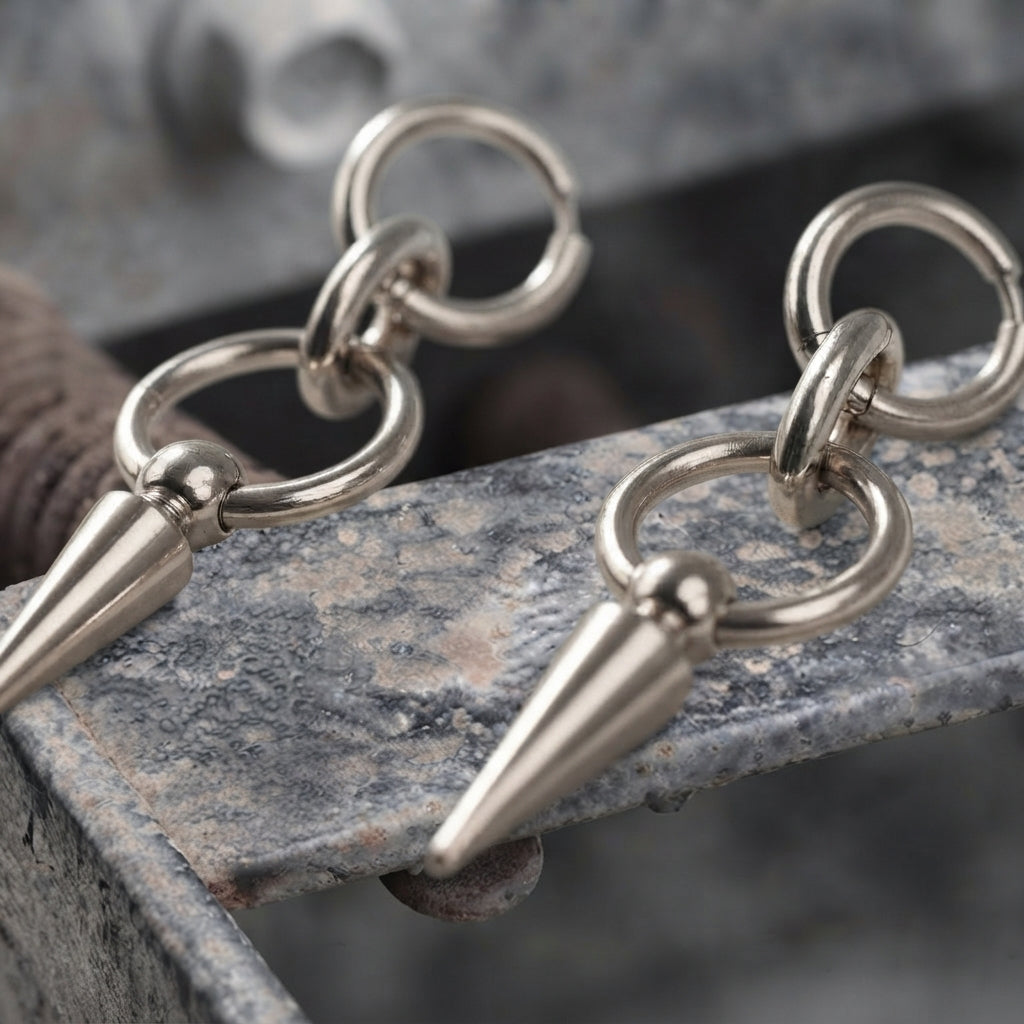 Double Ring Spike Drop Earrings