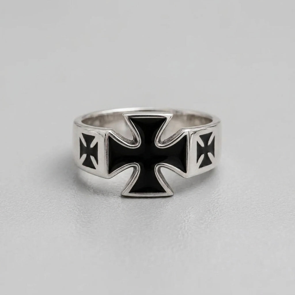Black Enamel Iron Cross Ring