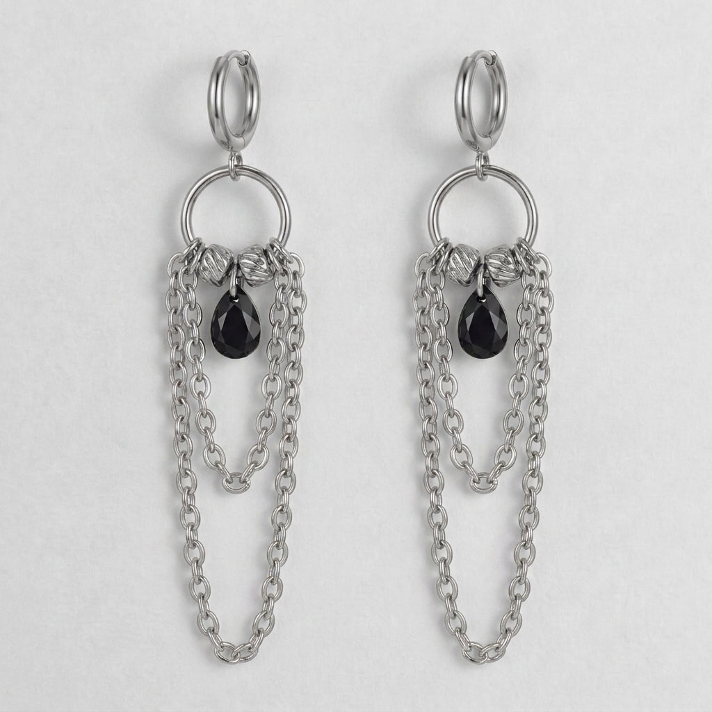 Black Teardrop Chain Drop Earrings