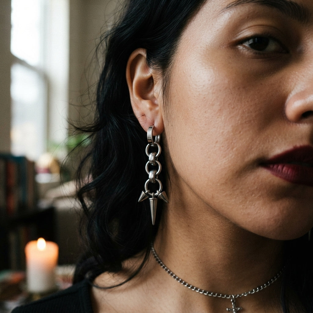 Triple Spike Rolo Chain Drop Earrings
