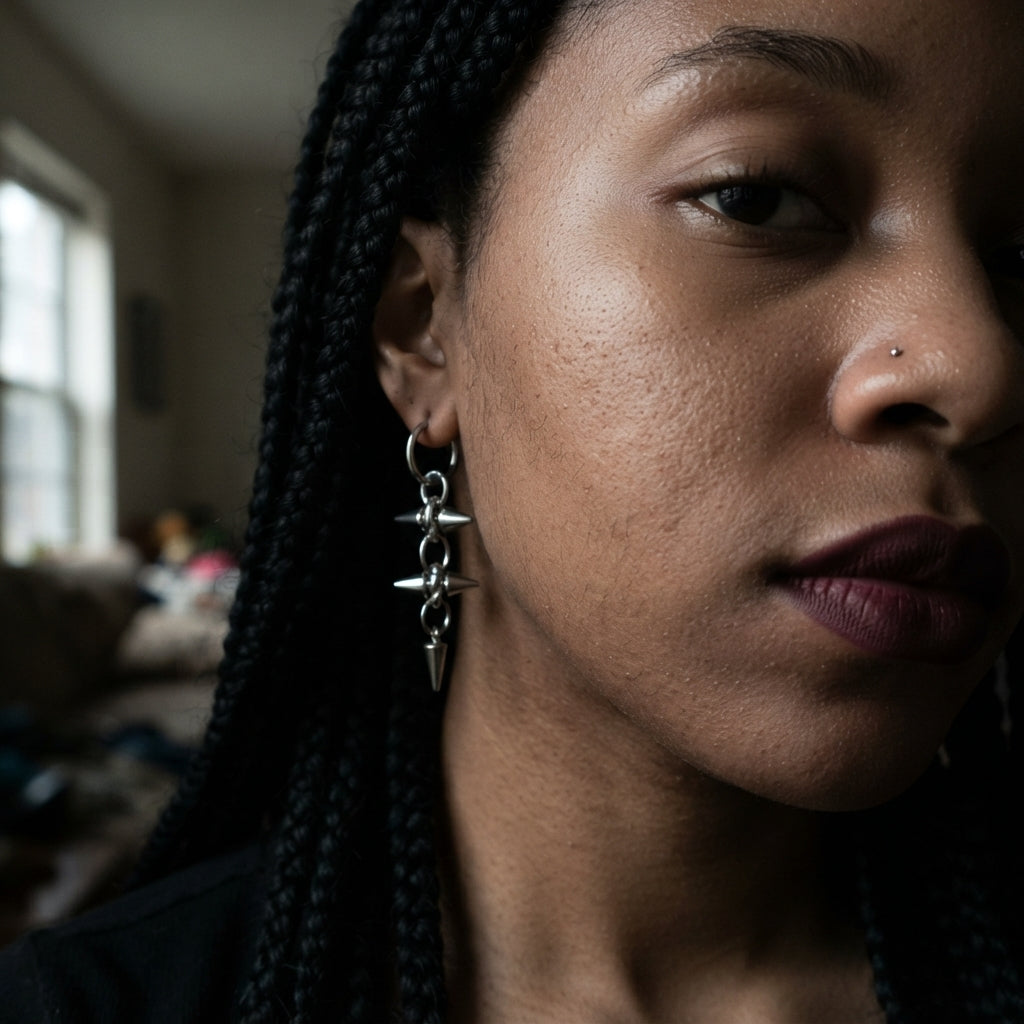 Double Spike Twisted Ring Drop Hoop Earrings