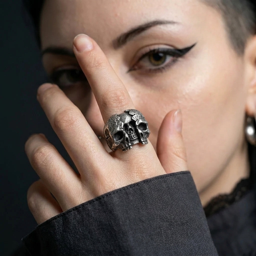 Cracked Skull Dome Ring — Gothic Sterling