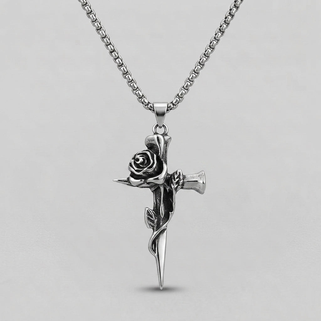 Thorn Rose Cross Necklace