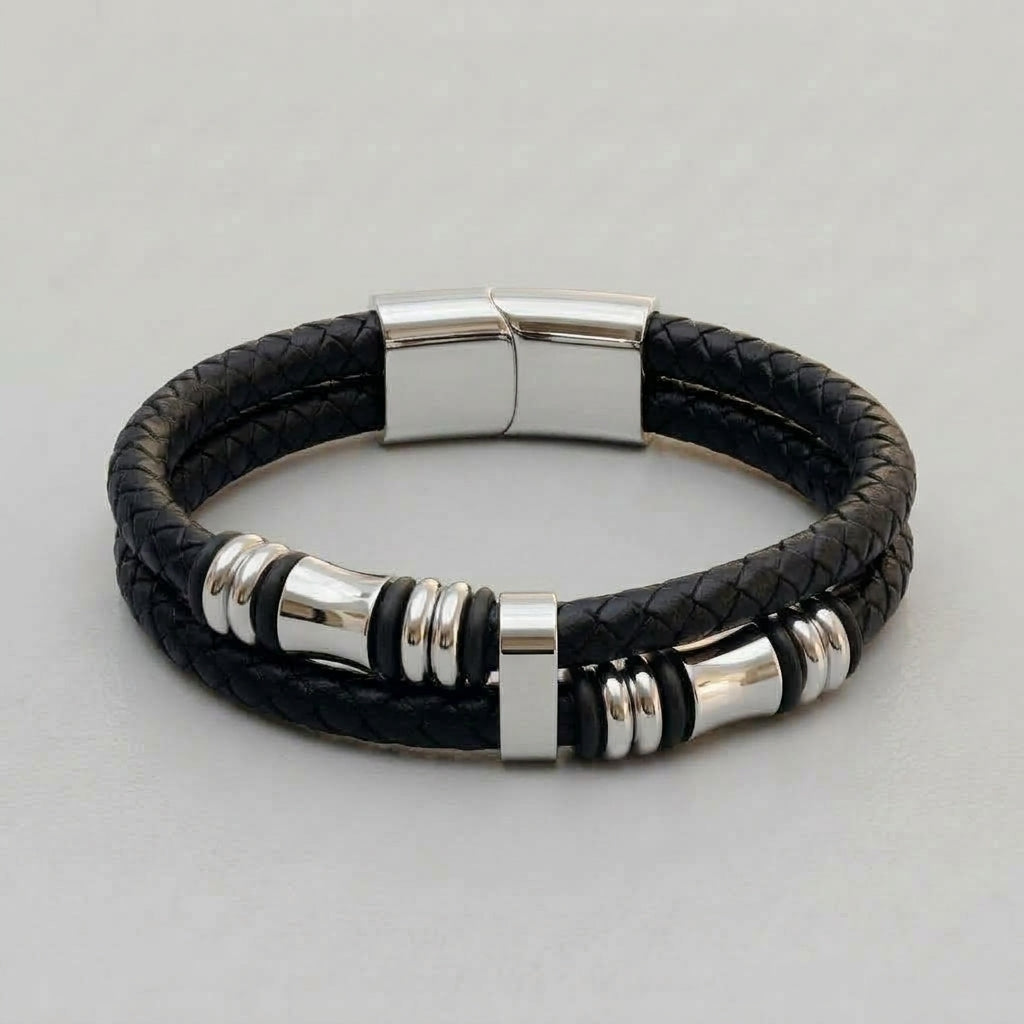 Silver Bead Leather Wrap Bracelet