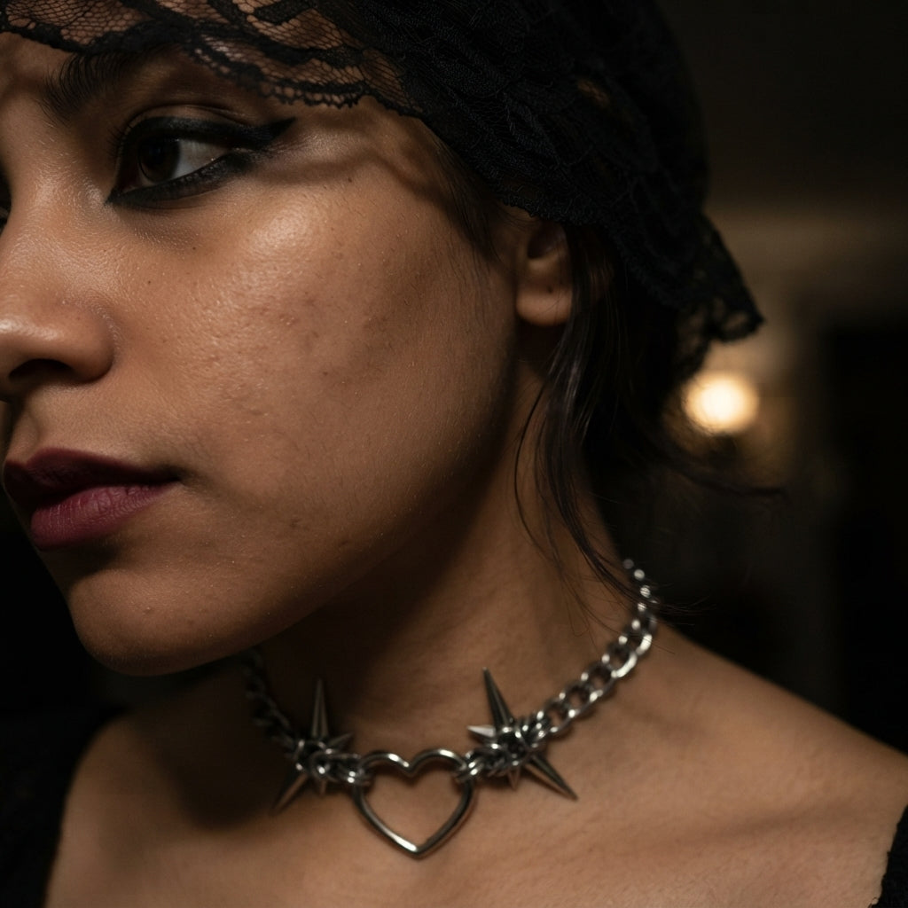 Barbed Heart Ring Chainmail Choker