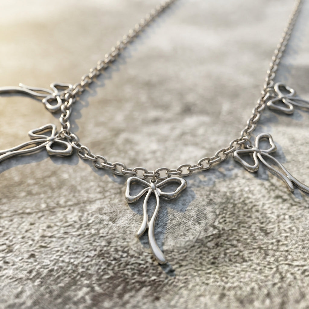 Five Bow Charm Chain Necklace