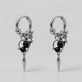Black Onyx Bead Horseshoe Spike Charm Hoop Earrings