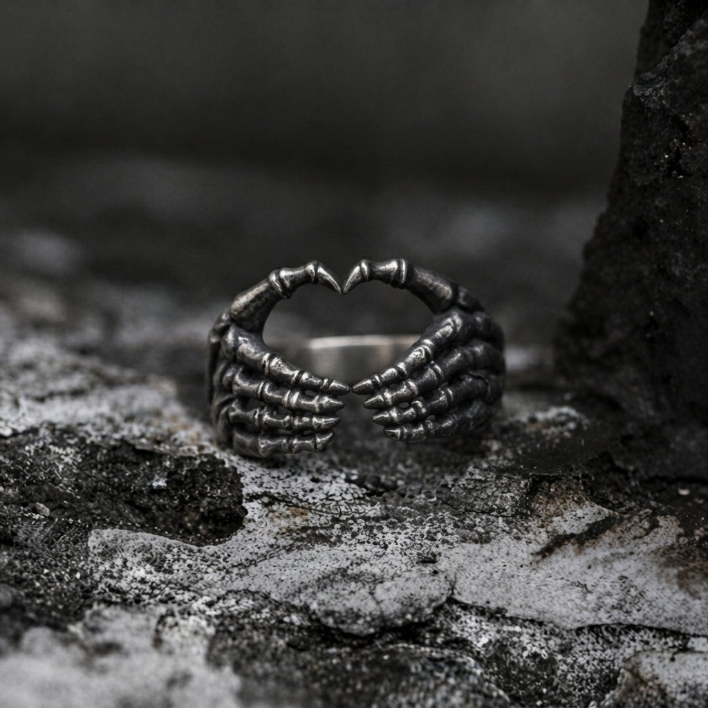 Skeleton Hands Heart Ring