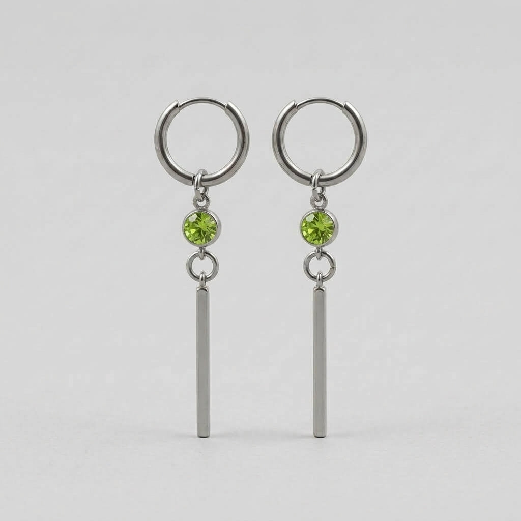Lime Green Crystal Long Bar Drop Hoop Earrings