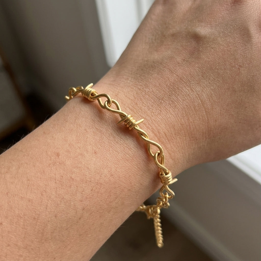 Gold Barbed Wire Chain Bracelet