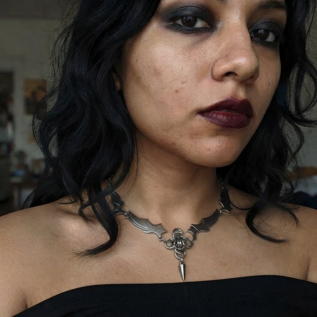 Four Wing Bat Chainmail Spike Necklace